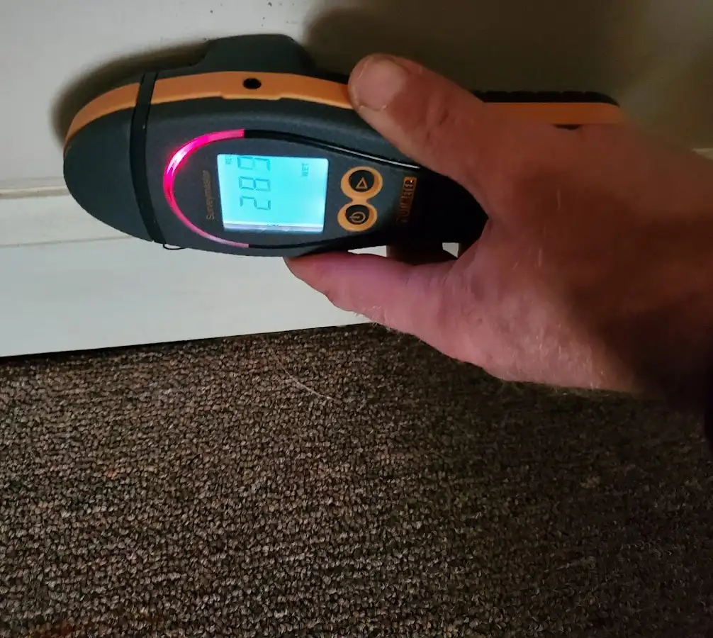 Moisture detection at baseboard during Sewage Cleanup & Sanitation in Dakota Dunes